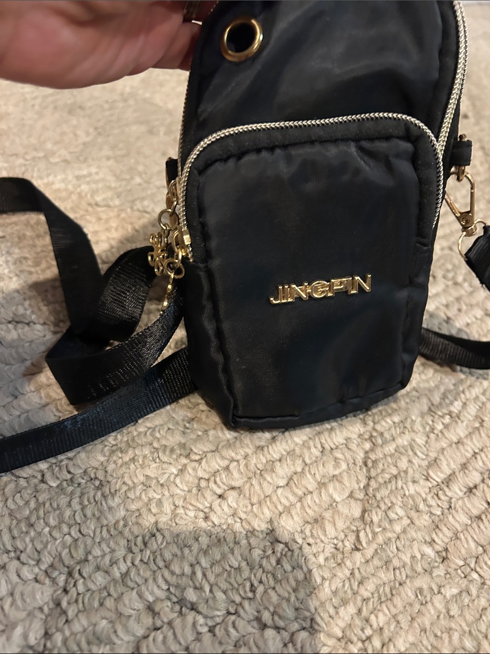 JINGPIN Black Crossbody Phone Bag with Gold Hardware - Picture 2 of 11